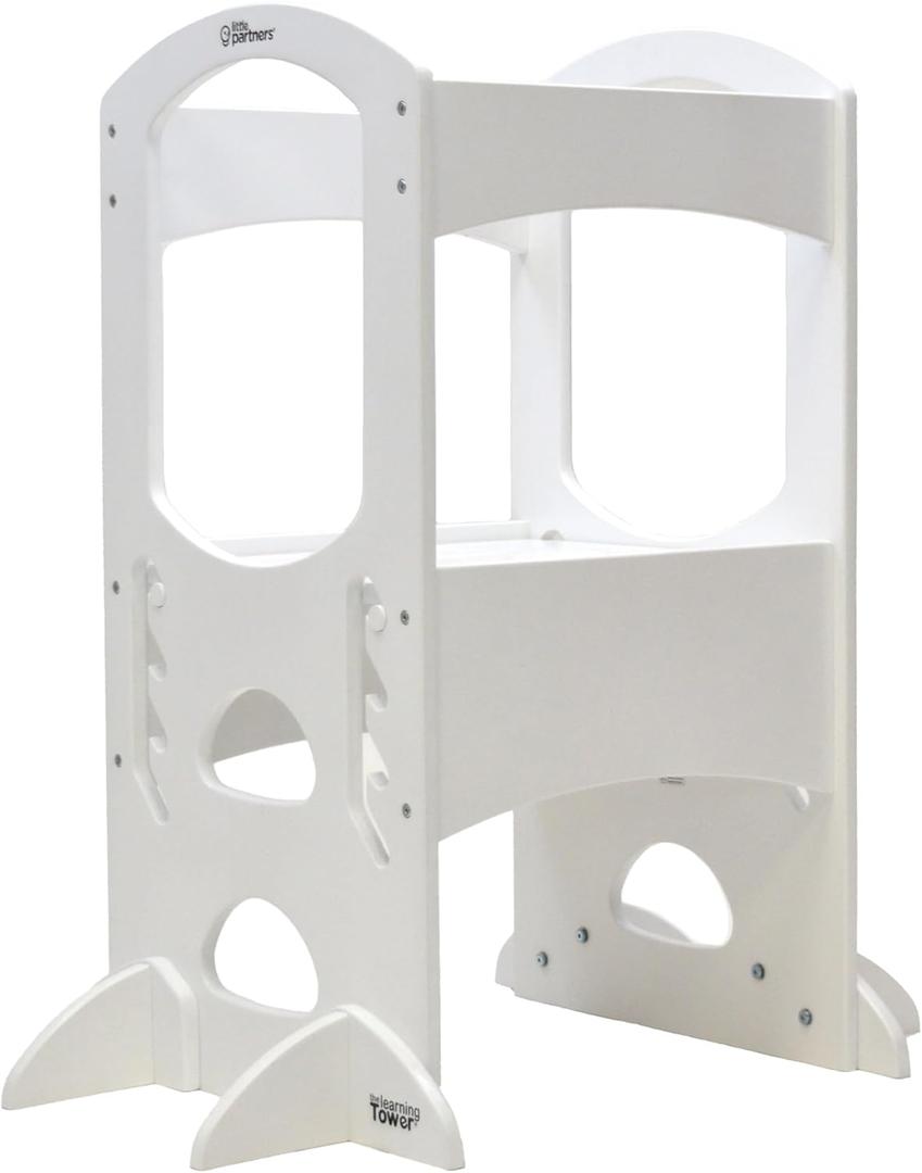 Little Partners Kids Learning Tower, Toddler Tower Adjustable Height Kitchen Step Stool, Encourages Learning, Independence, and Engagement, Safety Climbing Tower for Counter (Soft White) (Original)