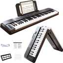 61 Key Foldable Keyboard Piano, Full Size Keys Portable Digital Keyboard with Built-in Stereo Speakers, Support USB-MIDI, Music Stand for Home & Travel Use, 88 Keys