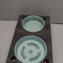 Ceramic Raised Slow Feeder Dog Bowl Set, Elevated 5.1inch Bowl and 6.1inch Puzzle Slow Pet Food Dish with Wooden Stand for Small Dog and Cat, Anti-Gulping (2X Light Green+ Stand)