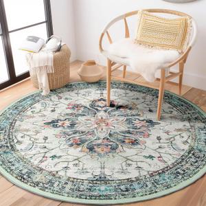 Area Rugs 4ft Washable Non-Slip, Floral Vintage Distress Print Pattern Medallion Carpet for Living Room Bedroom Dining Room, Green Teal Colorful (Teal Green/White/Blue/Navy/Red)