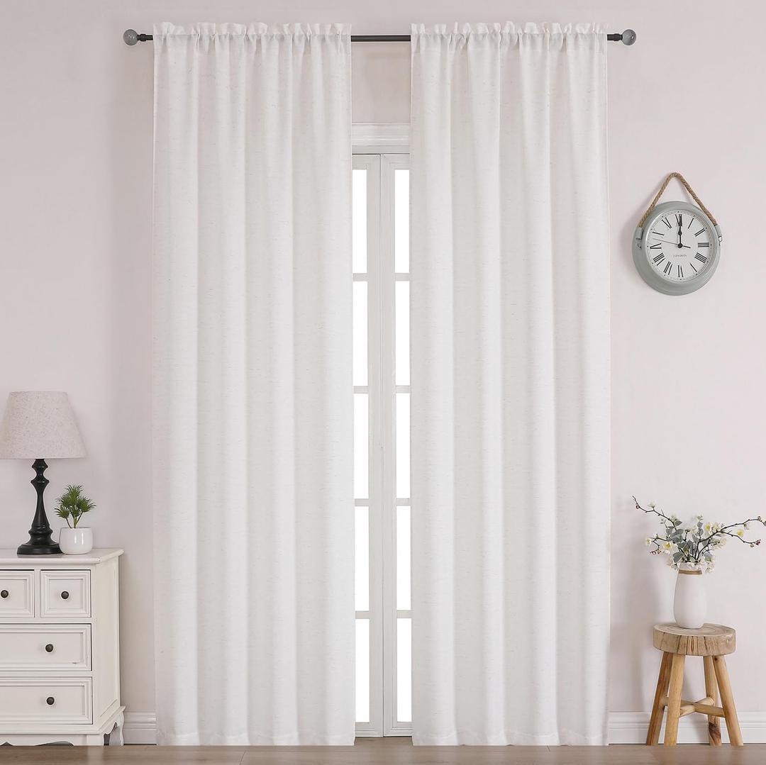 Chyhomenyc Bennet Natural Curtains 96 Inch Length 2 Panels, Faux Linen Textured Semi Sheer Airy Light Filtering Soft Farmhouse Curtain Drapes for Living Room Bedroom, 40Wx96L Inch, Set of 2, Natural