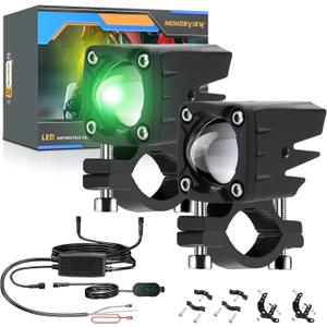 MONDEVIEW LED Motorcycle Auxiliary Light Kit, 5 Modes, Spot Driving Lights, Compatible with Tractor Truck ATV UTV SUV Boat (Green)