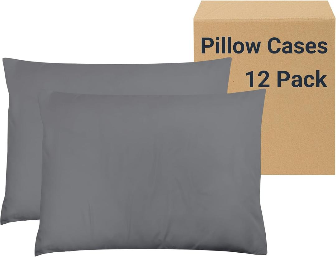 ZPECC Pillow Cases Standard Size Set of 12, 20x26 Envelope Closure Pillowcases, Soft Plain Brushed Microfiber Covers Hypoallergenic Breathable, Gray