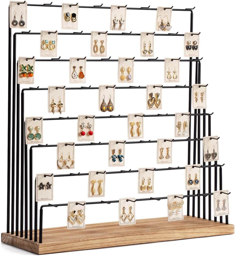 Earring Display Stands for Selling, Earring Rack Display Holder Stand, Jewelry Display for Selling Earring Cards, Bracelets, Hair Accessories, Rings, Necklaces 39" W x 23" D x 19" H (64 Hooks) (Large Size, Rustic Wood)