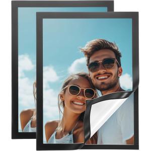 uxcell 2 Pcs Magnetic Sign Holder, 8" x 11.5" Self-Adhesive Magnetic Wall Signs Holder Magnetic Picture Frame Document Holder for Home Office Wall Window Displays, Black