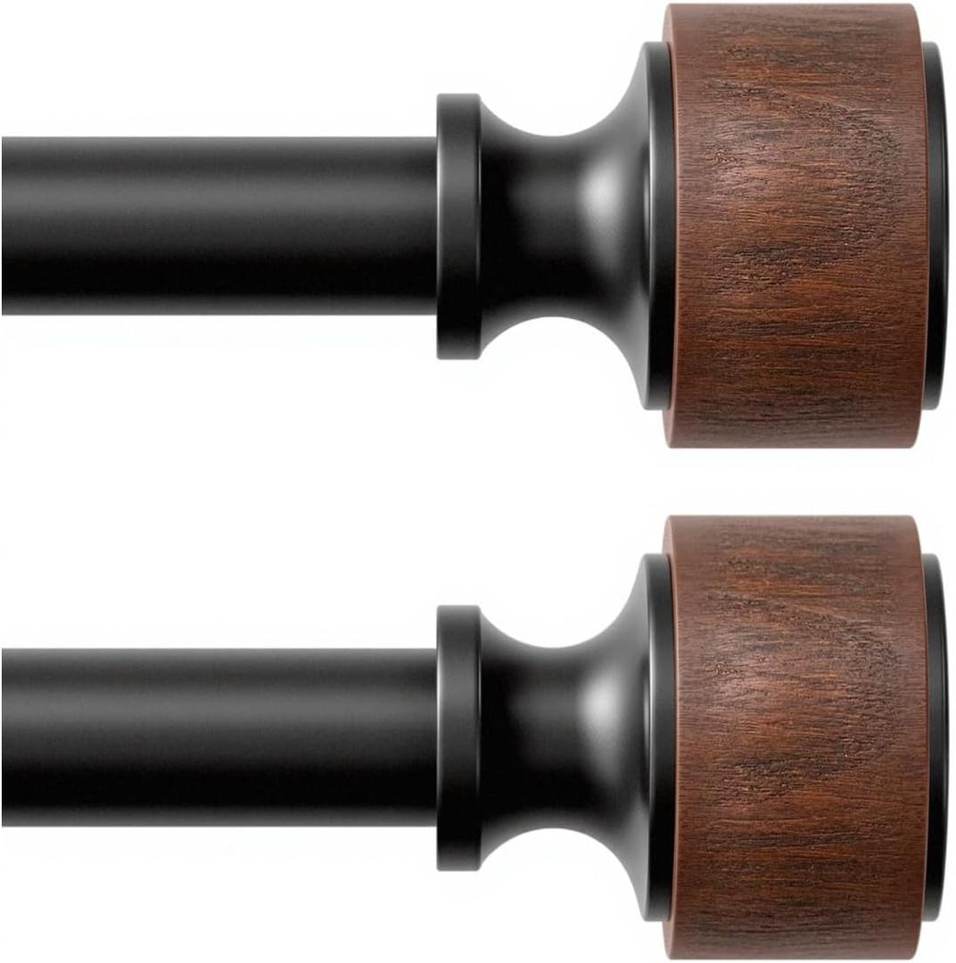 Wood Curtain Rods for Windows 48 to 84 Inch, 1 Diameter Decorative Drapery Rod with Imitation Wood Grain Finials, Adjustable Heavy Duty Curtain Rod, Indoor/Outdoor Modern Curtains Rods,30-88,2 Pack