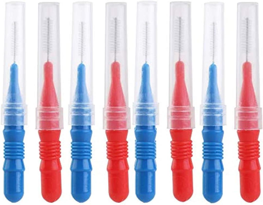 2 x NUOLUX Dental Orthodontic Interdental Brush Kit 50 Pack with 2.5Mm Blue and 3.0Mm Red Toothpicks for Effective Between Teeth Cleaning Oral Care with Travel Cap