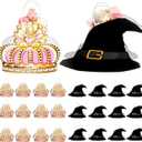 Kolldenn 24 Pcs Princess & Witch Party Favor Bags for Kids, Crown and Hat Goodie Treat Bags with Handles, Pink Green Birthday Party Gift Bag for Candy Toys