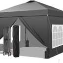GDY 10x10 Pop Up Canopy Tent with 4 Sidewalls, Easy Set up with One Push Lift Outdoor Silver Coated Beach Gazebos, Carpas with 4 Sandbags, for Events, Parties,Camping, Gray.