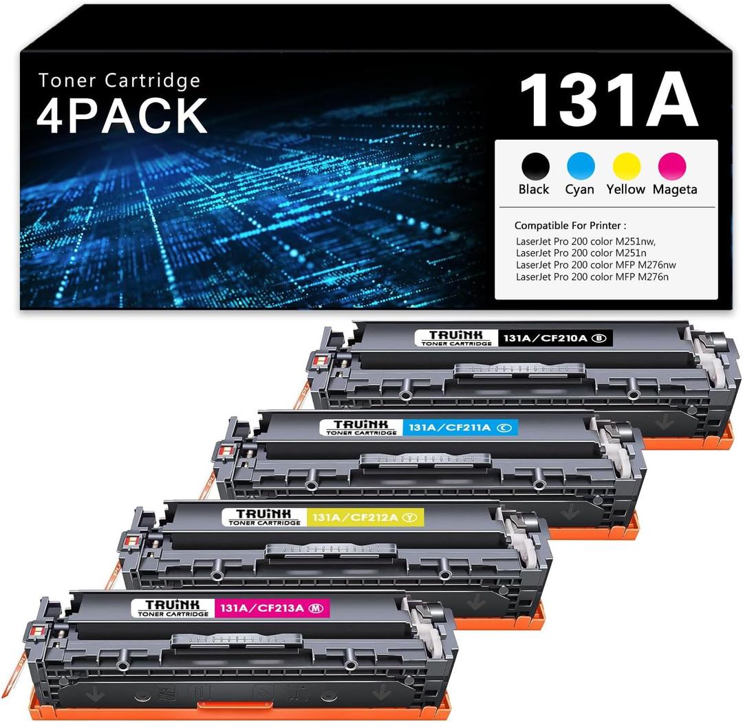 131A Toner Cartridge 4-Pack Replacement for HP 131A 131X | CF210A CF211A CF212A CF213A Toner Compatible with HP Pro 200 Color M251nw M251n MFP M276nw M276n Printer Ink.(Black, Cyan, Magenta, Yellow)