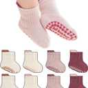 BISOUSOX Baby Girl Socks 0-6 6-12 Months, Toddler Christmas Non Slip Grippy Socks with Grips Newborn Infant 1-3T 4T 5T (8pairs-babysocks-pink)