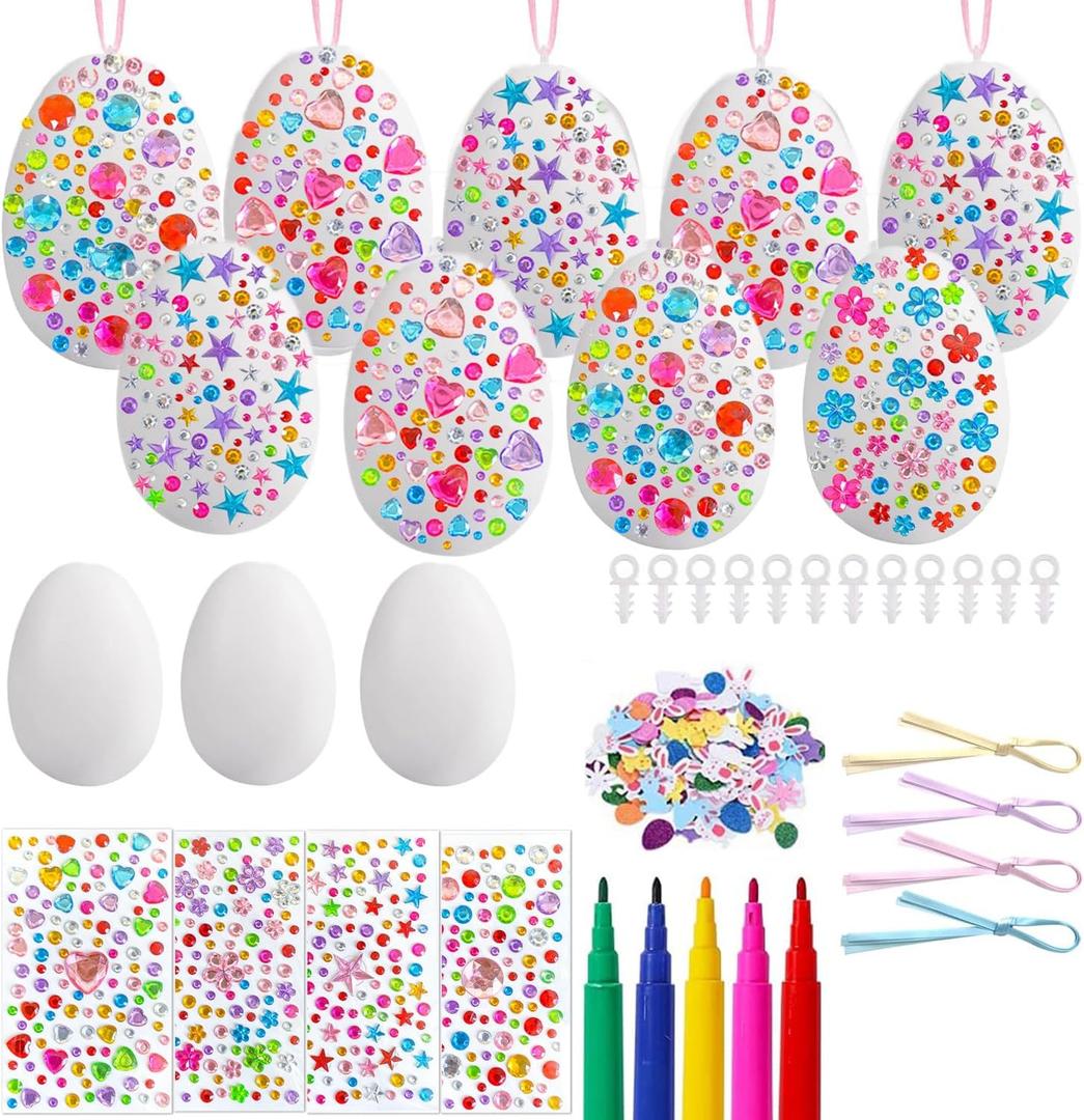 25 PCS Easter Crafts Tree Ornaments Painting Kits,Blank Paintable Eggs with Color Pens Paint Stickers for Easter Hanging Tree Ornaments Basket Stuffers Fillers