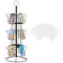 12 Pockets Countertop Rotating Greeting Card Rack with 200 Clear Resealable Polypropylene Bags 3 Tier Metal Display Stand Spinning Floor Stand Pocket Rotating Holder for Stickers Showcase (Black)