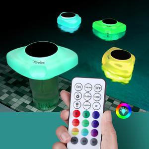 Firelex Pool Chlorine Dispenser with 16 Color Lights Solar Powered Chlorine Floater fits 3 inch Tablet