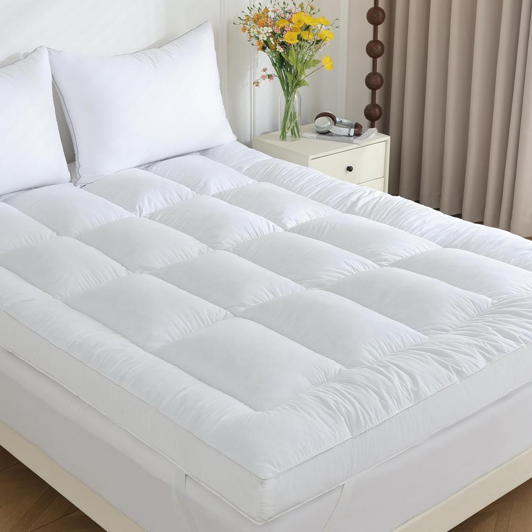 WhatsBedding 5 in Goose Feather Bed Mattress Topper,100% Cotton Fabric, Queen