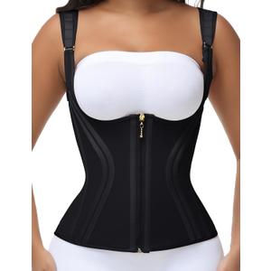 SHAPSHE Waist Trainer for Women Tummy Control Corset Sport Workout Body Shaper Compression Vest for Postpartum Gym with strap (Small, Black-high Compression)