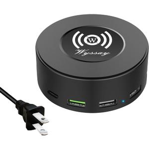 75W 6-Port Desktop Charging Station With Wireless Charger - Type-C, Quick Charge 3.0, 4 USB Ports - Multi Charger Hub for Smartphones and More (Black)