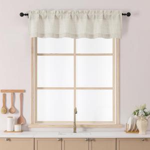 Chyhomenyc Natural Valance for Windows, Light Filtering Faux Linen Slub Textured Small Kitchen Valance, Neutral Top Window Short Curtain for Bathroom Basement Farmhouse, 60Wx12L Inch, 1 Panel