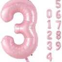 Pastel Pink Number 3 Balloon, 40 Inch Giant Pearl Light Pink Helium Foil Number 0-9 for Girls, Self Inflating 3rd Birthday Balloon for Women Anniversary Baby Shower Princess Party Decorations Supplies
