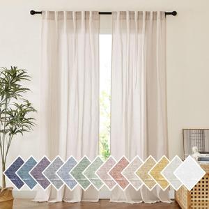 NICETOWN Semi Sheer Beige Curtains 84 inches Long, Rod Pocket & Back Tab Open Linen Blend Vertical Window Drapes Privacy with Light Filter for Living Room/Farmhouse, W52 x L84, 2 Panels