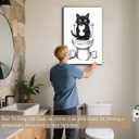 Cat Bathroom Canvas Wall Art Decor, Funny Animal Black and White Canvas Wall Art, Cute Cat On Toilet Holding a Toilet Paper Roll Artwork Prints for Bathroom Toilet Restroom Washroom Wall Decor 12x16''