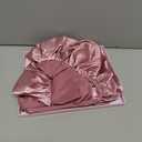 Satin Bonnet for Sleeping Cap Double Layer Hair Bonnet with Elastic Tie Band for Curly Hair Night Cap (Bean Paste + Pink)