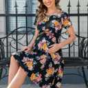 Womens Nursing Dresses Breastfeeding Short Sleeve Drawstring Maternity Nursing Dress with Pockets (Medium,Black Camellia)
