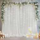 1010ft White Tulle Backdrop Curtain with Lights String for Parites, Sheer Curtain Backdrop Drapes for Wedding Party Home Decorations