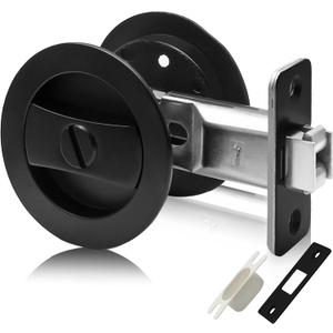 Pocket Door Lock, Matte Black Pocket Door Hardware Round Door Lock, Privacy Sliding Bifold Door Locks for Bathroom Bedroom