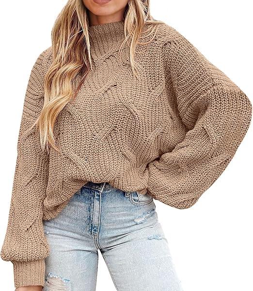 PRETTYGARDEN Women's Fall Oversized Pullover Sweaters Casual Crewneck Long Sleeve Chunky Cable Knit Tops Winter Clothing, M