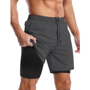 Aolesy Men's 7'' Running Shorts Quick Dry Workout Gym Shorts with Pockets, Tennis Training Athletic Liner (Medium, Dark Grey)