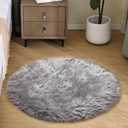 Goolela Grey Round Rug 3ft Fluffy Faux Sheepksin Fur Rug Fuzzy Gray Bedside Rugs for Bedroom Living Room Plush Soft Circle Shag Carpet