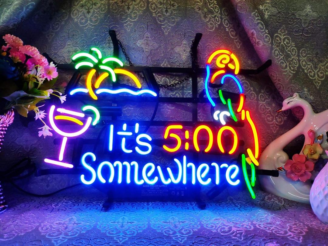 It's 5:00 Somewhere Neon Sign-1713 for Home Bedroom Garage Decor Wall Light, Striking Neon Sign for Bar Pub Hotel Man Cave Recreational Game Room
