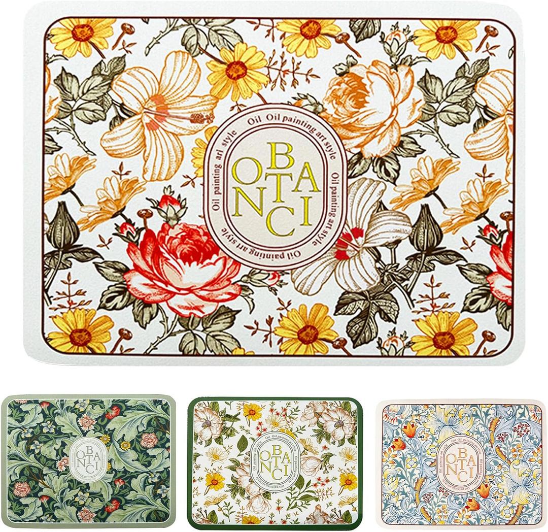 Dish Drying Mat-Upgraded Fantasy Style Draining Mat,Drying Matt Kitchen Counter,Super Absorbent Pad Non-Slip Drain Pad Quick Dry Mats (C:Floral Yellow, M:16*19 in)