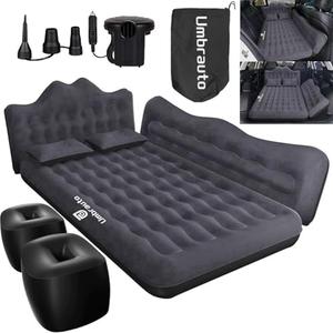 Umbrauto Inflatable Car Mattress Bed: SUV Camping Air Bed for Truck Backseat with Pump & Pillows, Car Sleeping Airbed for Van Back Seat Black