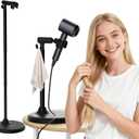 Hair Dryer Stand with 360 Rotating Head, Hands Free, Large Hook,Heavy Duty Base, Adjustable Height, TPU Padded Clip, Aluminum Alloy Holder for Home or Salon (Black)