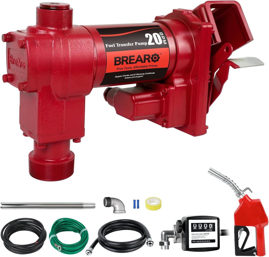 Fuel Transfer Pump 12 Volt 20 GPM High Flow DC Fuel Pump w/Mechanical Meter Package, Cast Iron Gas Heavy Duty Transfer Pump for Gasoline, Diesel, Kerosene, Ethanol Blends, Methanol Blends, Biodiesel