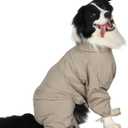 Dog Raincoat for Medium Large Dogs,rain Jacket Coat, Full Leg Coverage Waterproof Rain Suit with Detachable Hood & Tail, Reflective Strips, Snag-Free Top Zipper (Khaki for Boy, Medium)