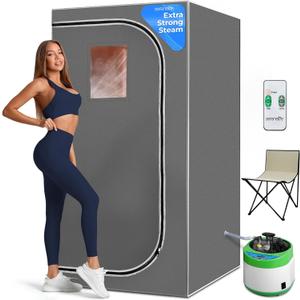 SereneLife Portable Full Size Home Spa| One Person Sauna | with Heating Foot Pad and Portable Chair (Steam Gray)
