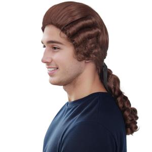 Miss U Hair Brown Colonial Wig Men Powdered Wig Long Wavy Funny Wigs for Men Cosplay Party