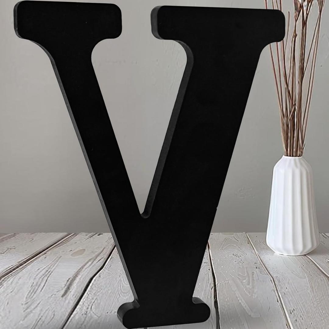 AOCEAN 12 inch Black Wood Letters Unfinished Wood Letters for Halloween Decorative Standing Letters Slices Sign Board Decoration for Craft Home Party Projects (V)