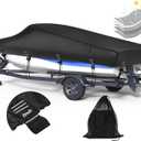5-ply 1200D Boat Cover with Storage Bag & Widened Straps for Trailering & Mooring Fits 14-16ft Bass Boat, V-Hull, Tri-Hull Runabout Pro-Style Fishing Boat - Waterproof Anti-uv and Breathable (Length 14'-16', Beam width up to 90'', Black)
