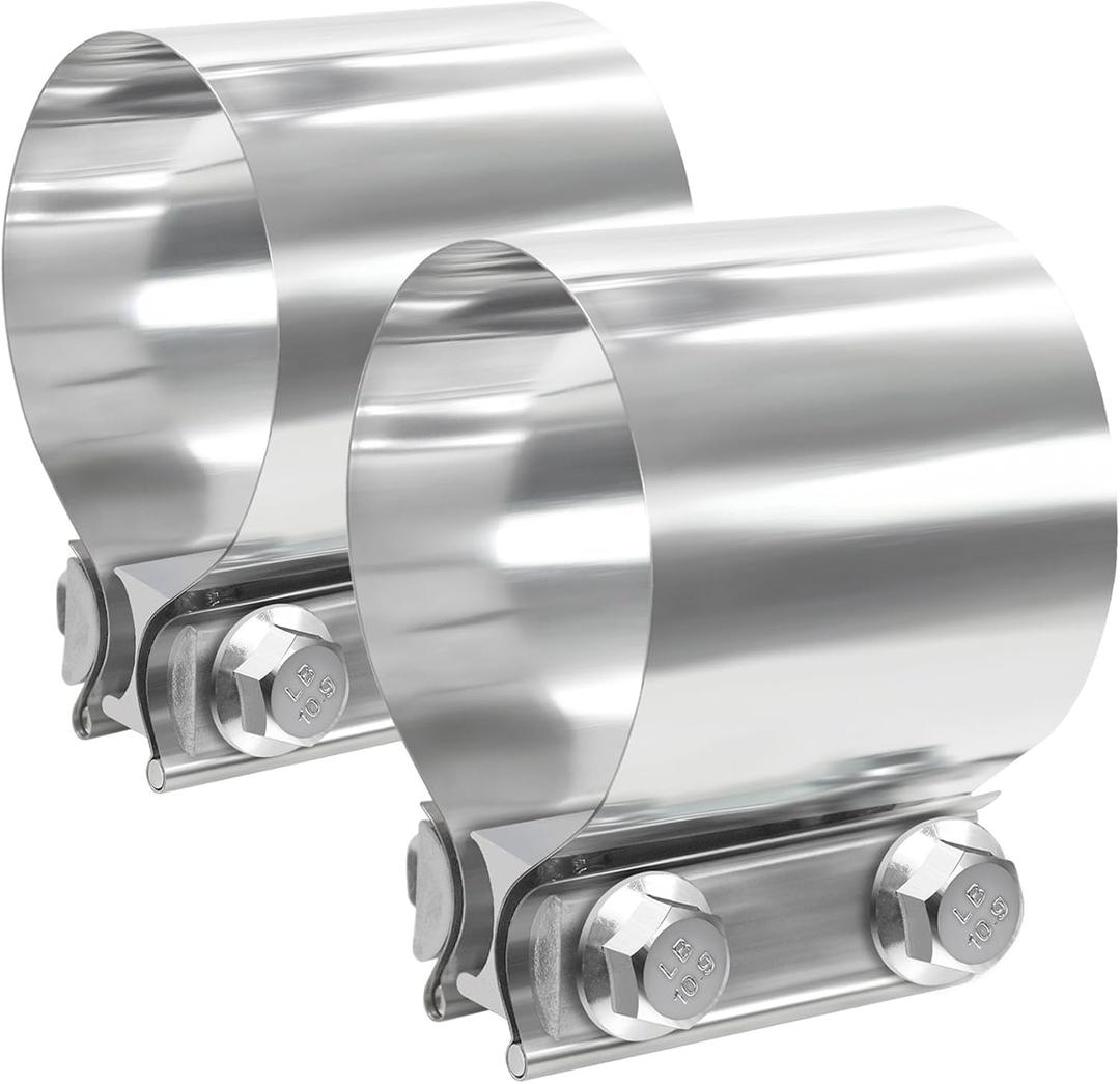 Exhaust Clamp, 2.5 inch exhaust clamps, Muffler Clamp 304 Stainless Steel, Exhaust Band Clamps for Pipes(2pcs).