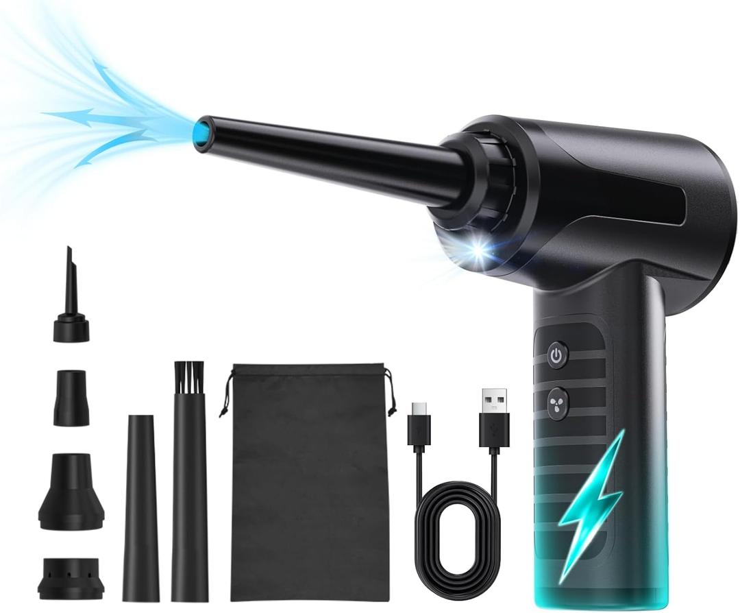 Electric Compressed Air Duster Rechargable Air Blower for Car 100000RPM Air Can Duster for Computer PC Mini Blower Cordless with Led Light Handheld Blower Keyboard Cleaner, Black
