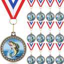 Quelay Fishing Medals 2" Fishing Award Medals with Neck Ribbons Fish Competition Trophy Prizes for Deep Sea Fishermen