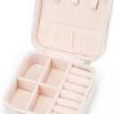 VOMNA Mini Jewelry Travel Case,Small Jewelry Box,Traveling Jewelry Organizer,Portable Jewellery Storage Holder for Rings Earrings Necklace Bracelet Bangle Organizer Boxes for Girls Women(PU-White) (J1 - 1 Pack - White)