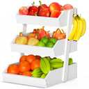 Gmtsl Bamboo Fruit Basket for Kitchen– 3 Tier Fruit Bowl For Kitchen Counter, Large Fruit Holder With Banana Hangers, Idea For Vegetable Storage, Bread Display, Snack Organizer(White)
