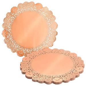 Juvale 100 Pack Metallic Copper Orange Placemats, Round Paper Lace Doilies for Place Settings, Desserts, Formal Events 12"
