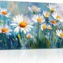 LKY ART Daisy Floral Canvas Wall Art Blue Wildflower Painting Print 20x40in