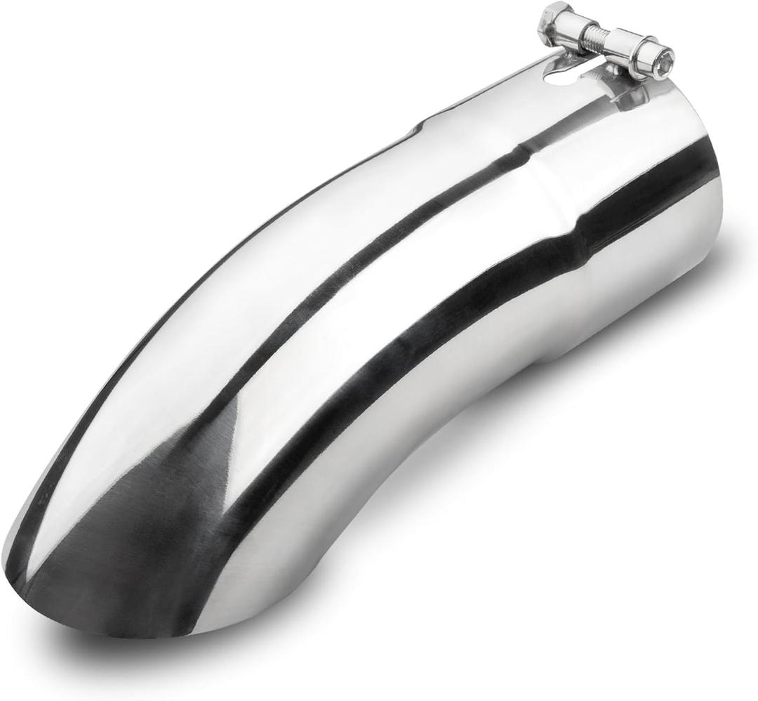 Vurkcy 4 inch Inlet Curved Exhaust Tip, 4" Outlet 12" Overall Length Stainless Steel Turn Down Exhaust Tail Pipe, Bolt-On, Sleek Angle Cut, Polished Tailpipe, Silvery